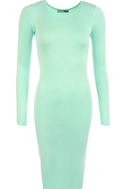 Bodycon Stretch Plain Midi Dress Dress WearAll Mint 8-10