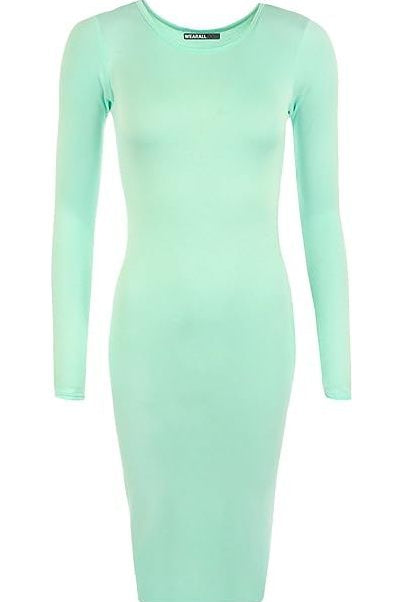 Plus Size Bodycon Stretch Plain Midi Dress Dress WearAll Mint 16-18