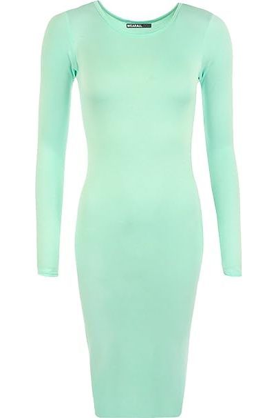 Plus Size Bodycon Stretch Plain Midi Dress Dress WearAll Mint 16-18