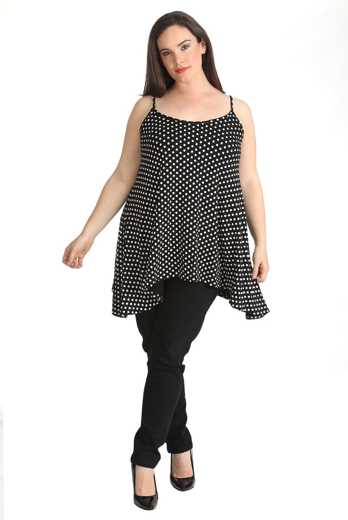 Black White Spot Print Strappy Dress Vest Top Dress WearAll