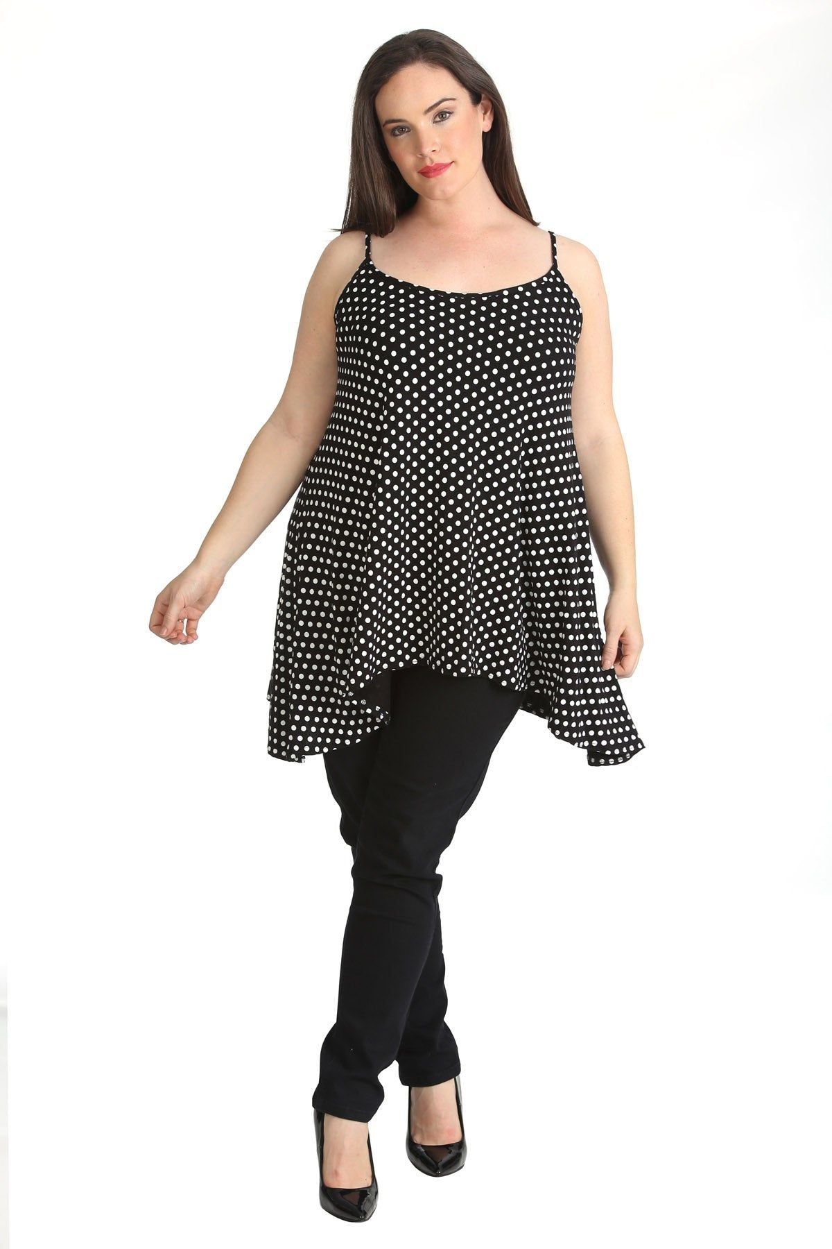 Plus Size Black White Spot Print Strappy Dress Vest Top Dress WearAll