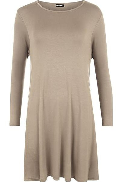 Plain Ladies Swing Dress Top Dress WearAll Mocha 8-10