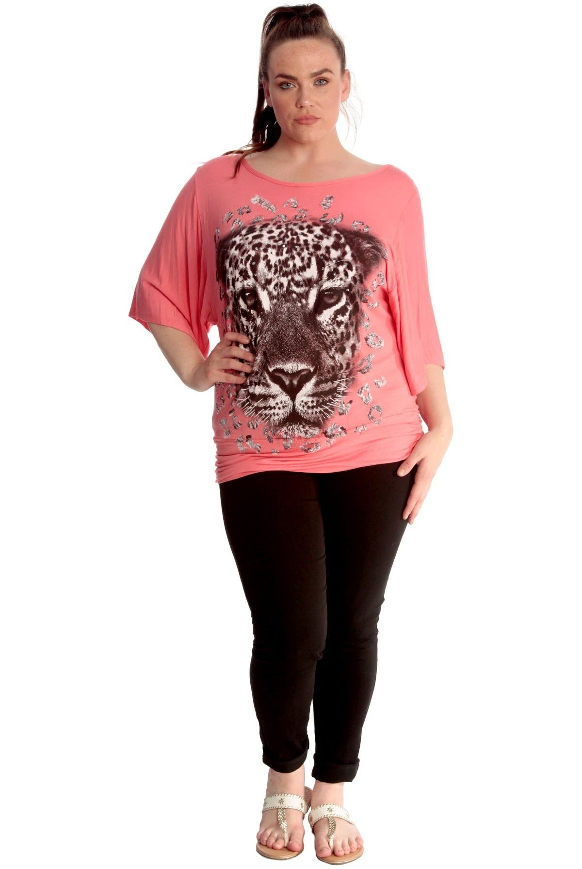 Tiger Print Glitter Batwing Top Tops WearAll
