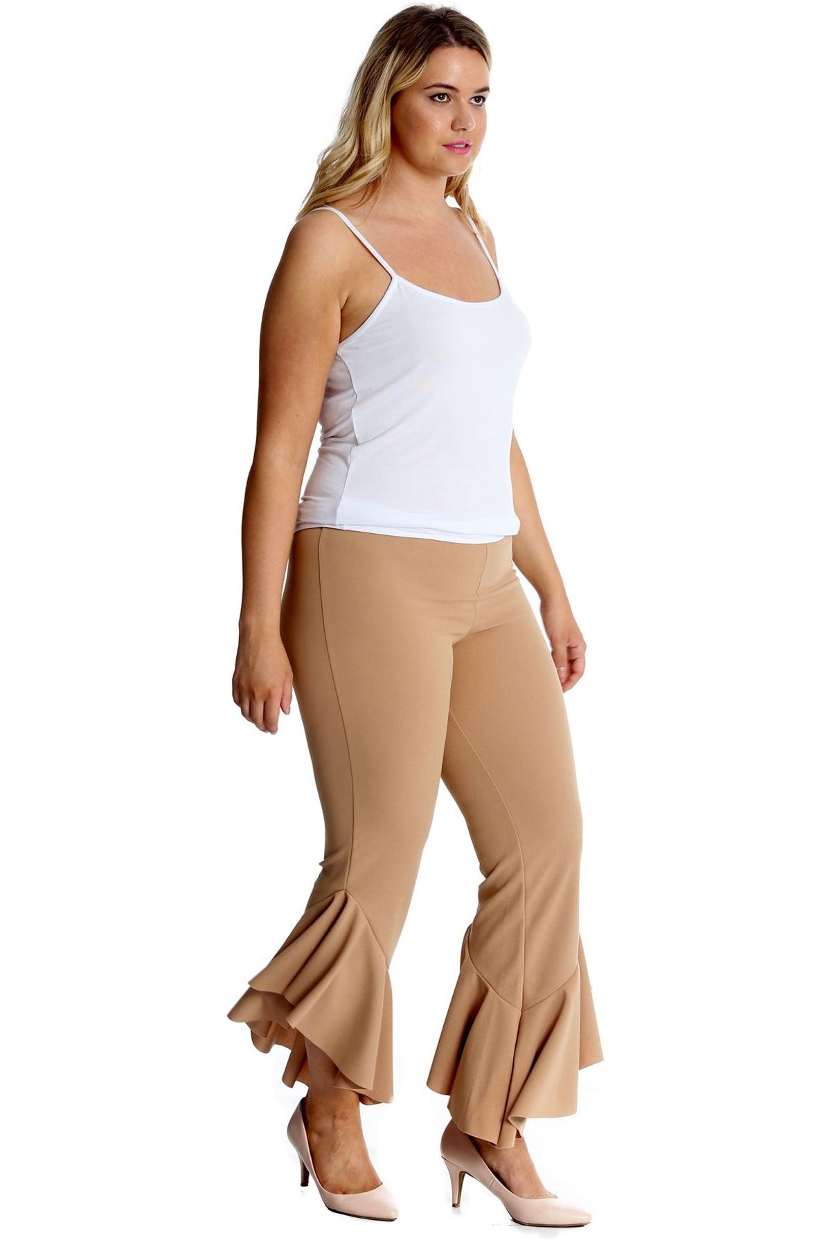 Frill Asymmetric Hem Plain Trousers Trousers WearAll