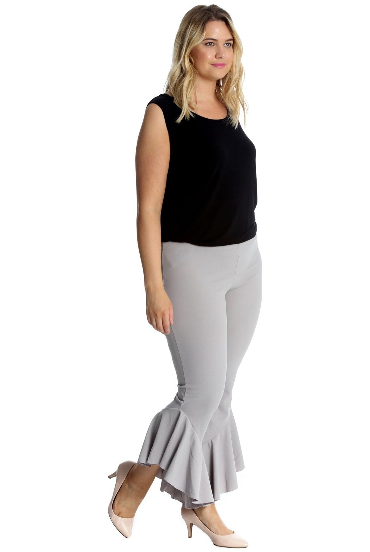 Plus Size Frill Asymmetric Hem Plain Trousers Trousers WearAll