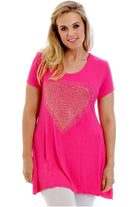 Gold Studded Hanky Hem Short Sleeve Top Apparel & Accessories WearAll Cerise 20