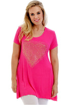 Gold Studded Hanky Hem Short Sleeve Top Apparel & Accessories WearAll Cerise 14
