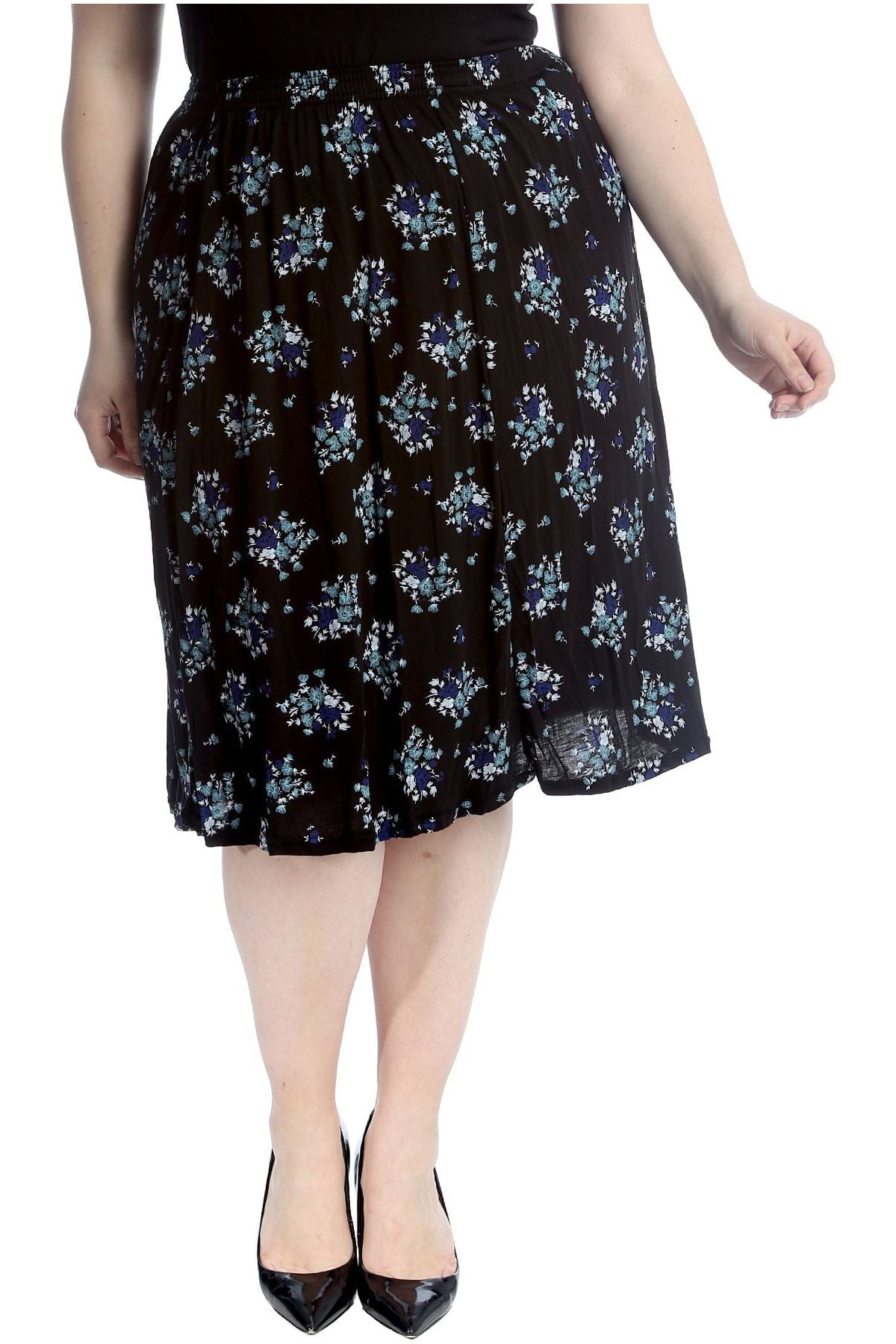 Plus Size Teal Floral Midi Skirt Skirt WearAll