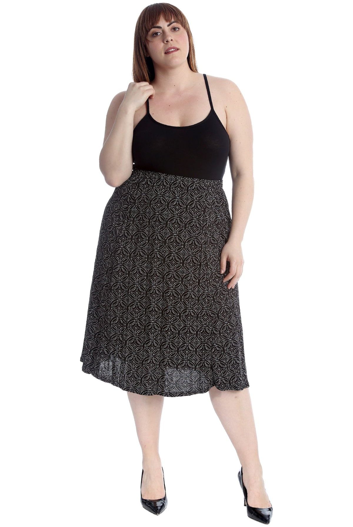 Plus Size Circle Print Midi Skirt Skirt WearAll Circle Print 16-18
