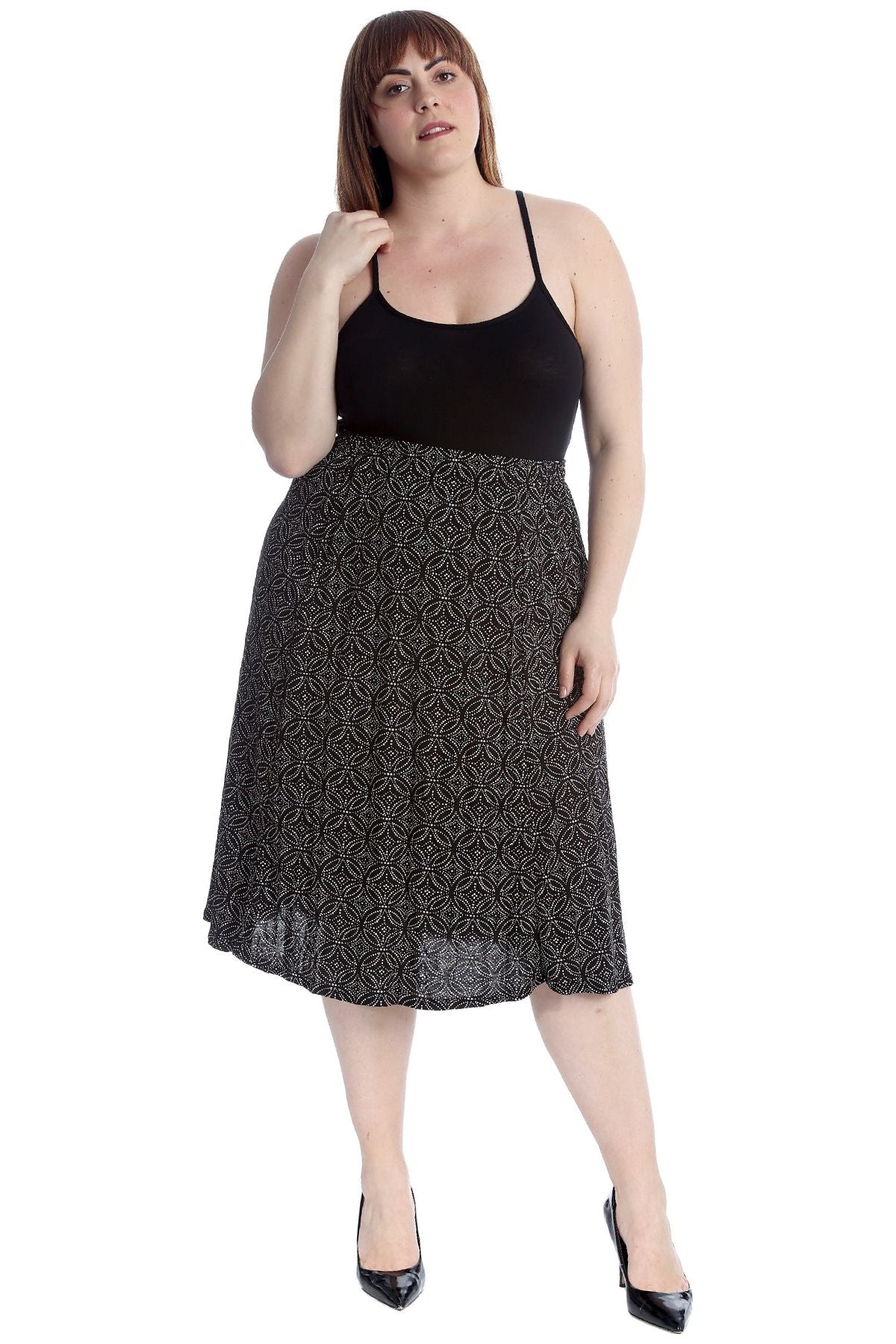 Plus Size Circle Print Midi Skirt Skirt WearAll Circle Print 16-18
