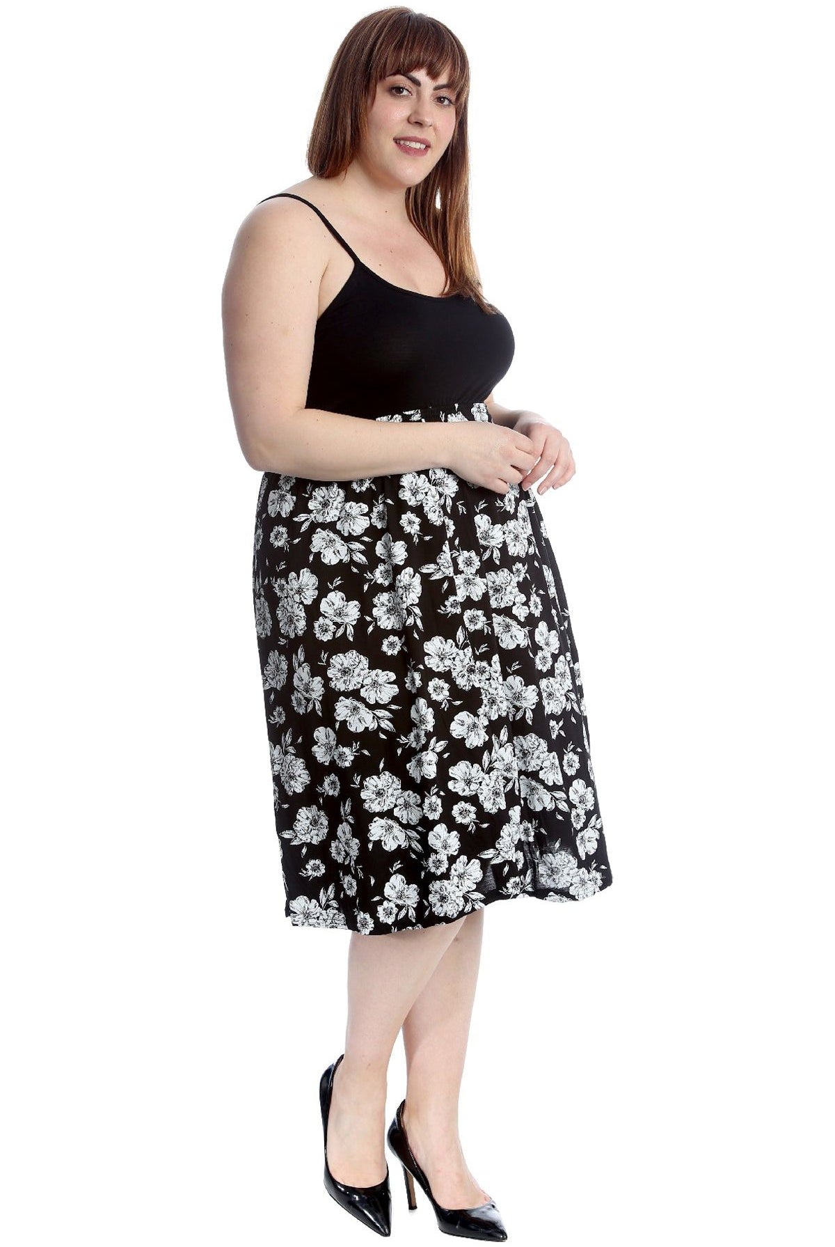 Plus Size Floral Print Midi Skirt Skirt WearAll