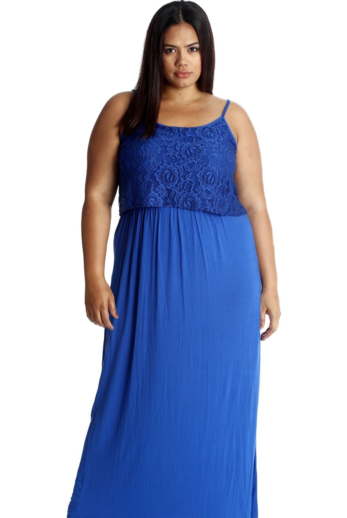 Plus Size Lace Top Sleeveless Maxi Dress Dress WearAll Royal Blue 20