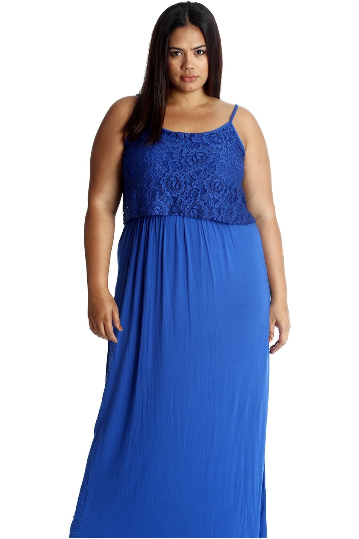 Plus Size Lace Top Sleeveless Maxi Dress Dress WearAll Royal Blue 20