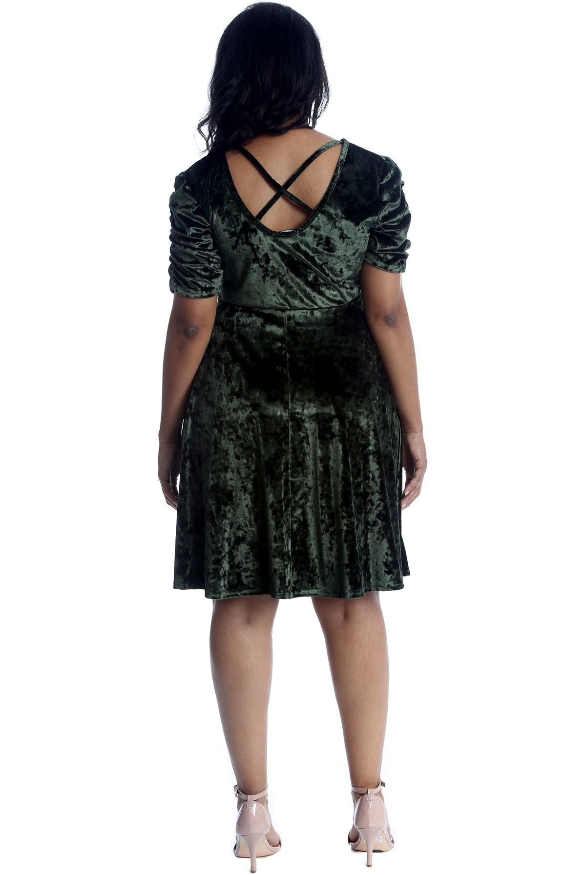 Plus Size Skater Style Velvet Cross Back Dress Dress WearAll