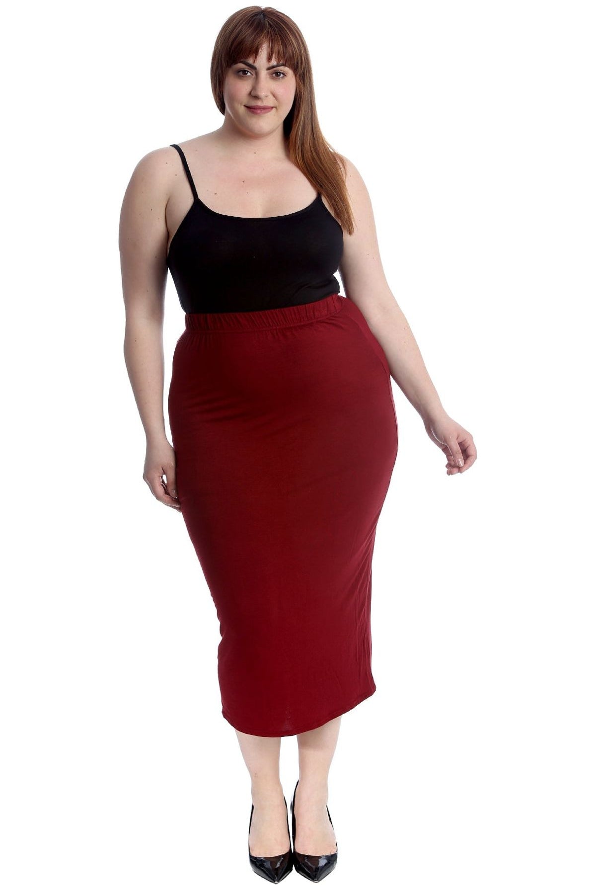 Plus Size Plain Long Ladies Stretch Maxi Skirt Apparel & Accessories WearAll