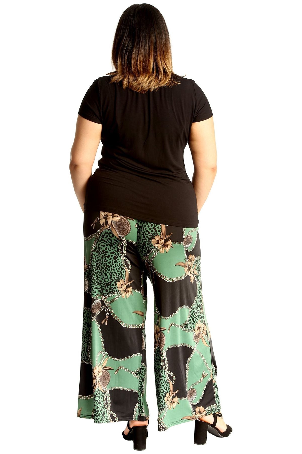 Plus Size Green Leopard Chain Print Palazzo Trouser Palazzo WearAll