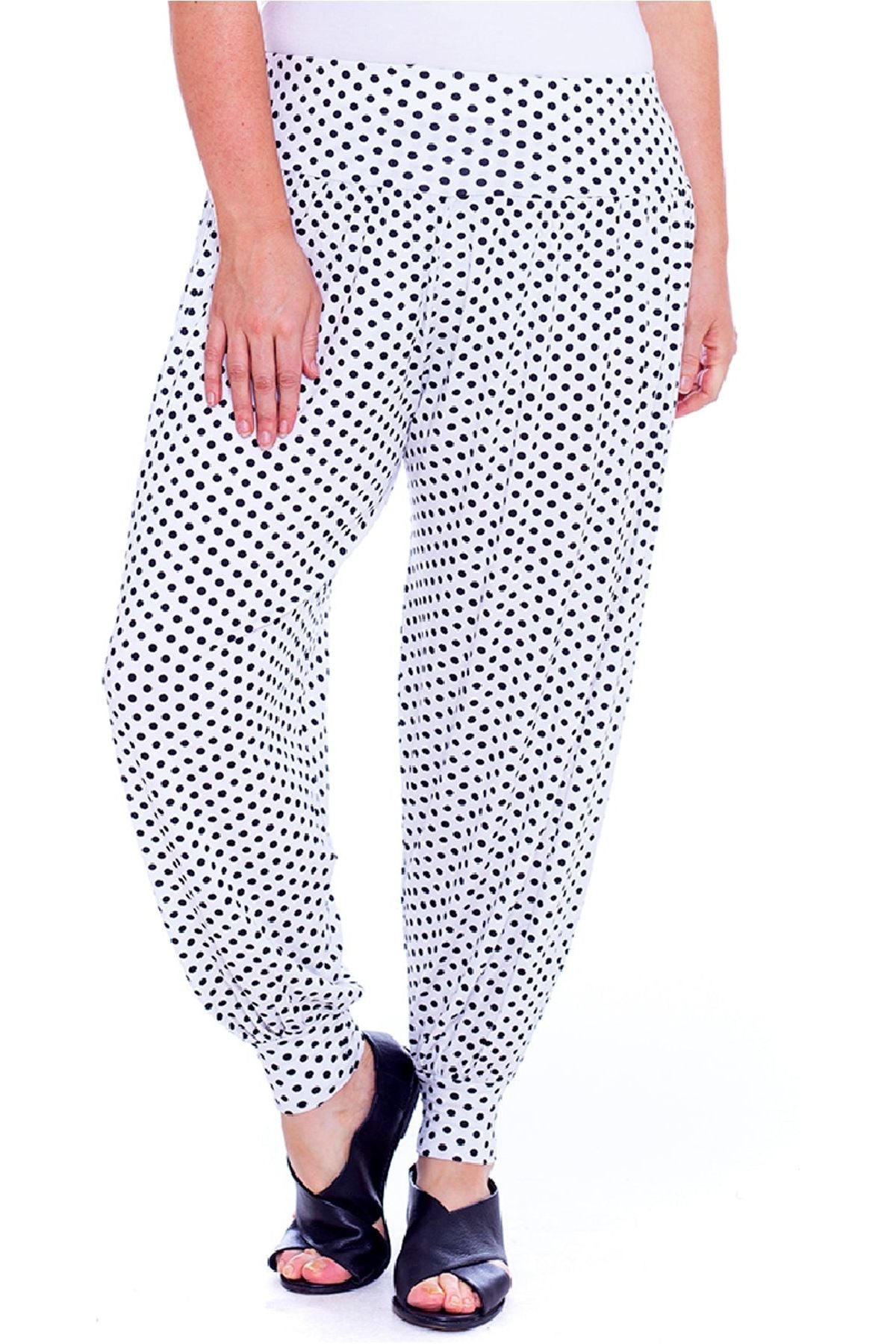 Plus Size Polka Dot Print Harem Trouser Trousers WearAll White Spot 16-18