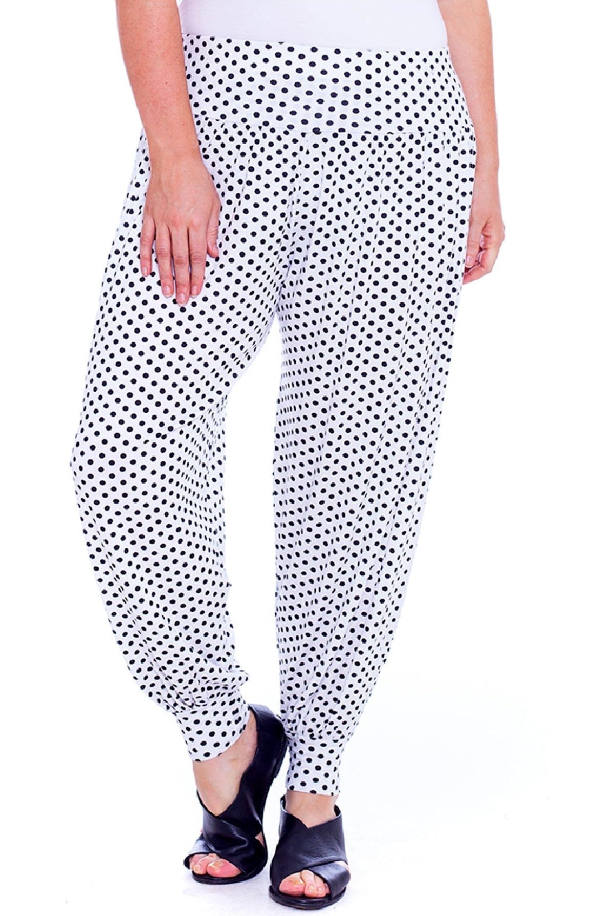Polka Dot Print Harem Trouser Trousers WearAll White Spot 8-10
