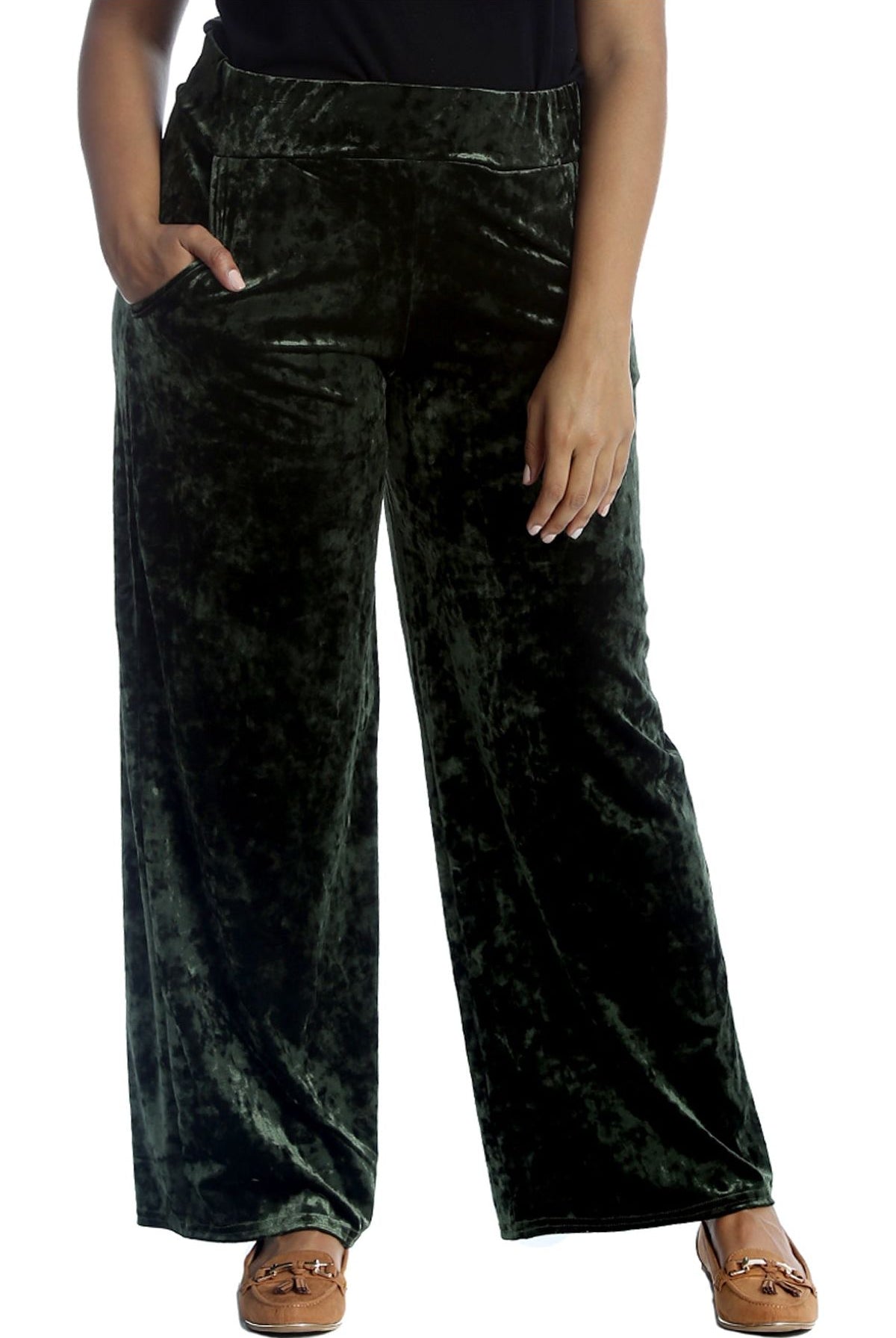 Velour Velvet Wide Flared Leg Pocket Palazzo Palazzo WearAll Green 8-10