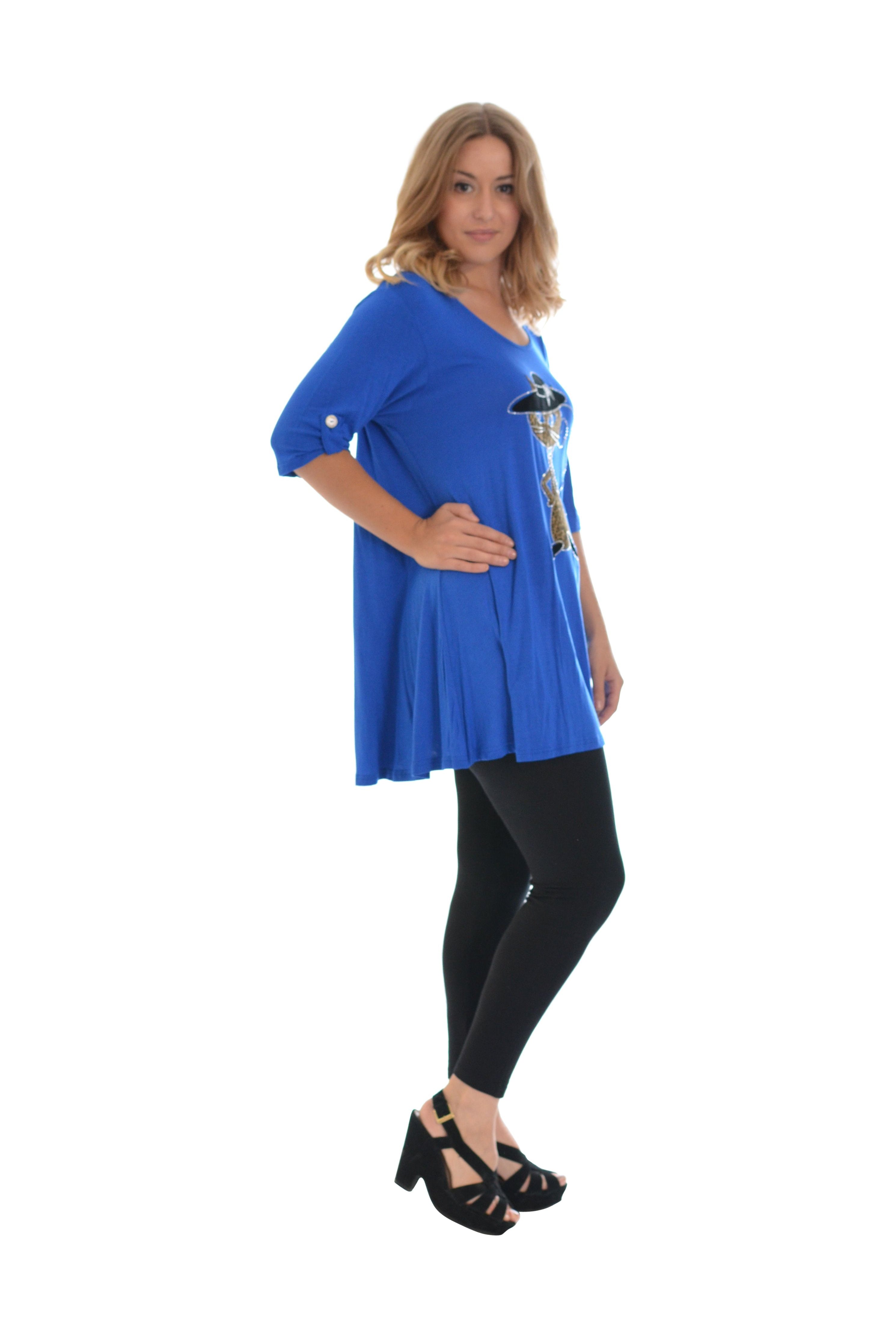 Cat With Hat Stud 2 Button Top Apparel & Accessories WearAll