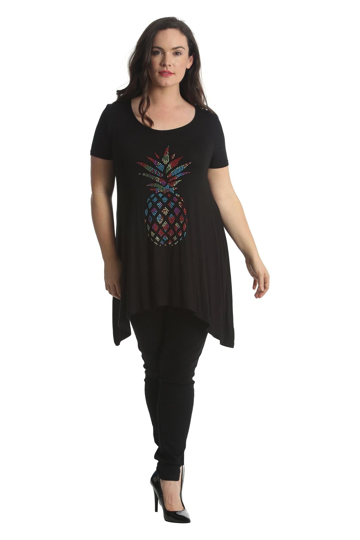 Pineapple Stud Hanky Hem Short Sleeve Top Apparel & Accessories WearAll