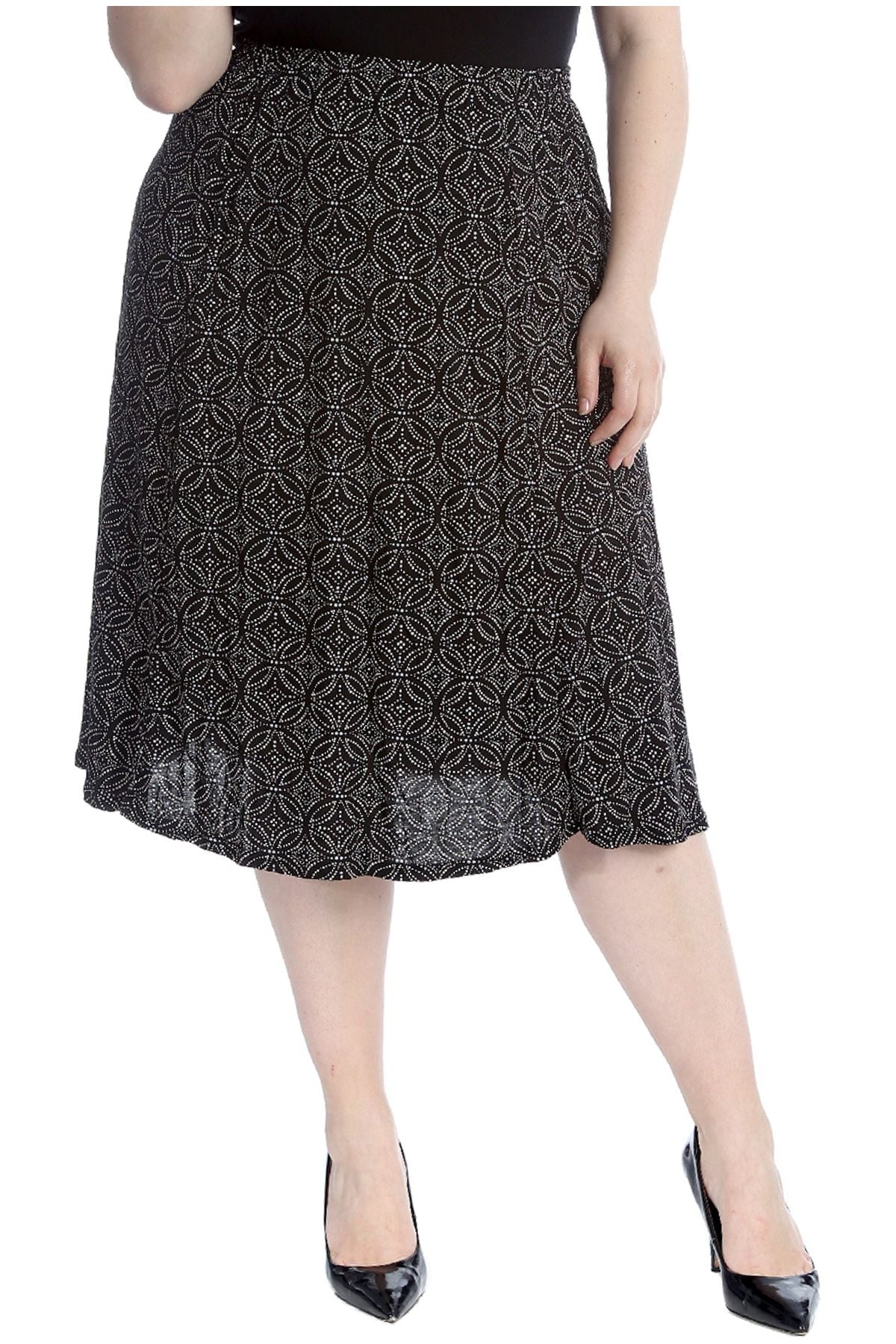 Plus Size Circle Print Midi Skirt Skirt WearAll