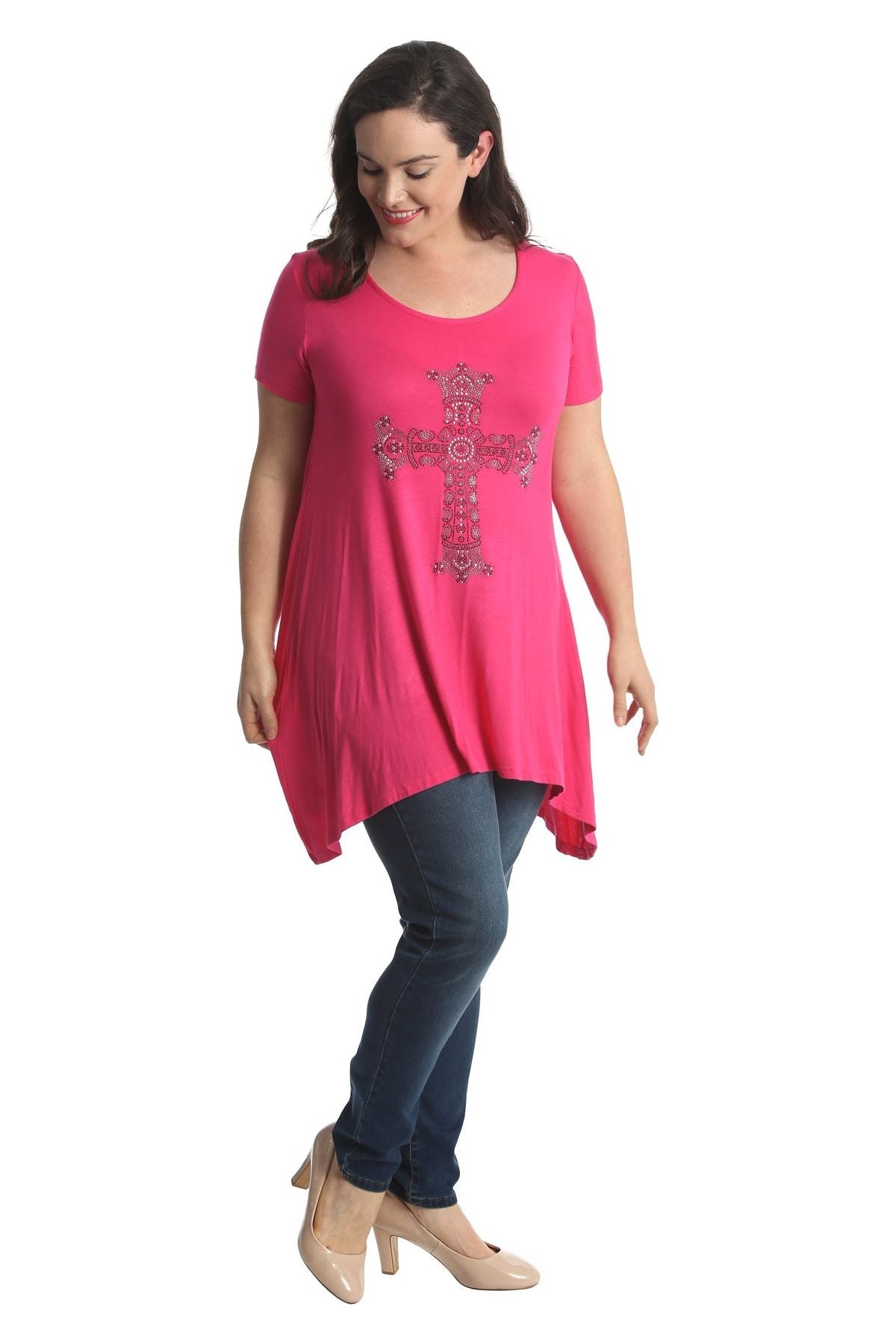 Crown Cross Stud Hanky Hem Short Sleeve Top Tops WearAll