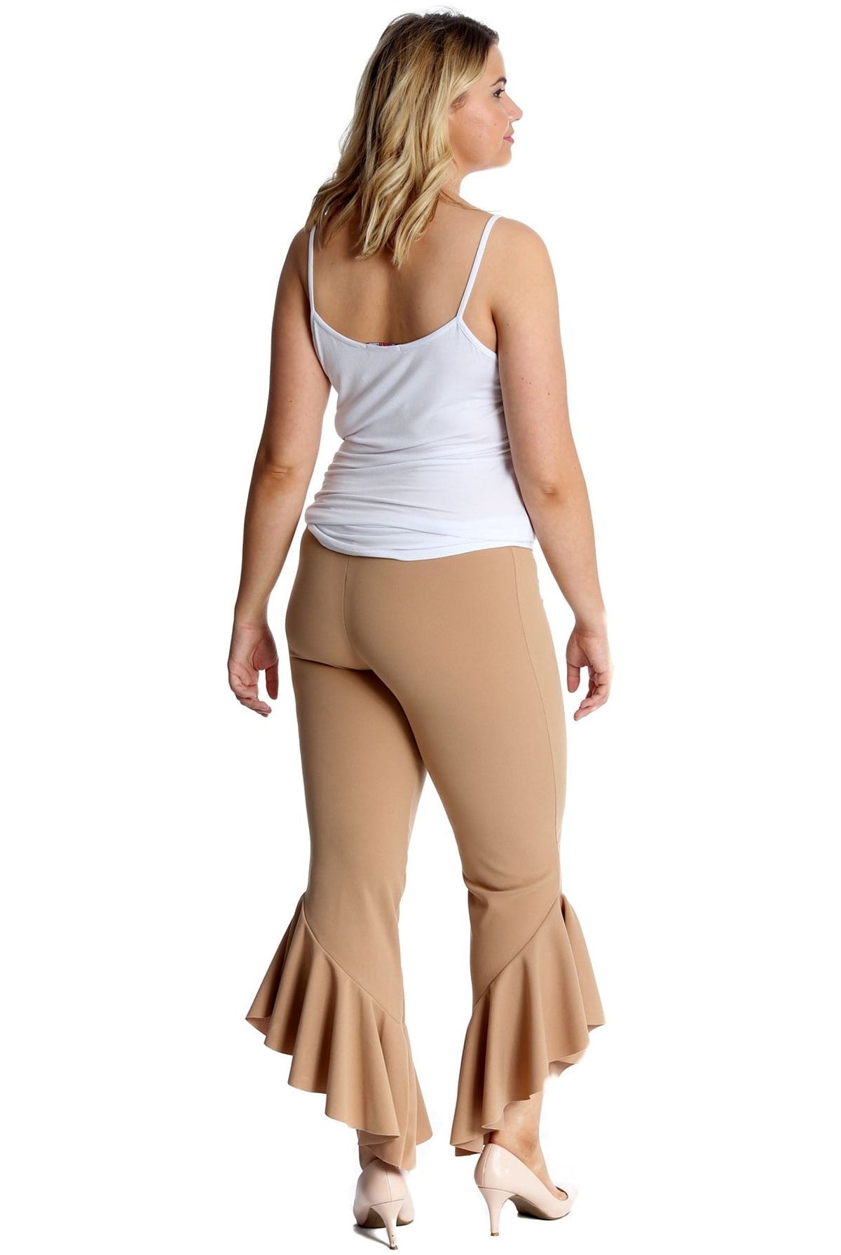 Plus Size Frill Asymmetric Hem Plain Trousers Trousers WearAll