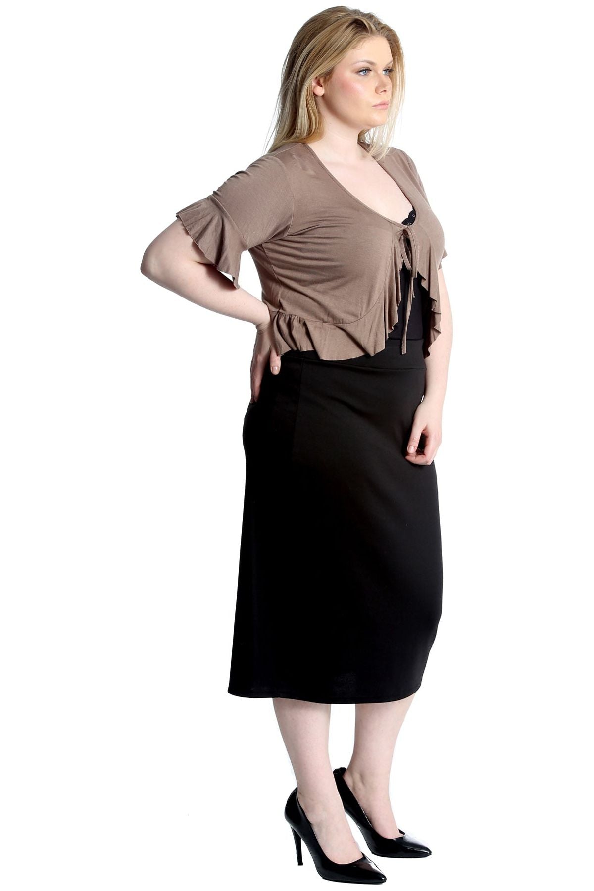 Plus Size Frill Tie Shrug Tops WearAll