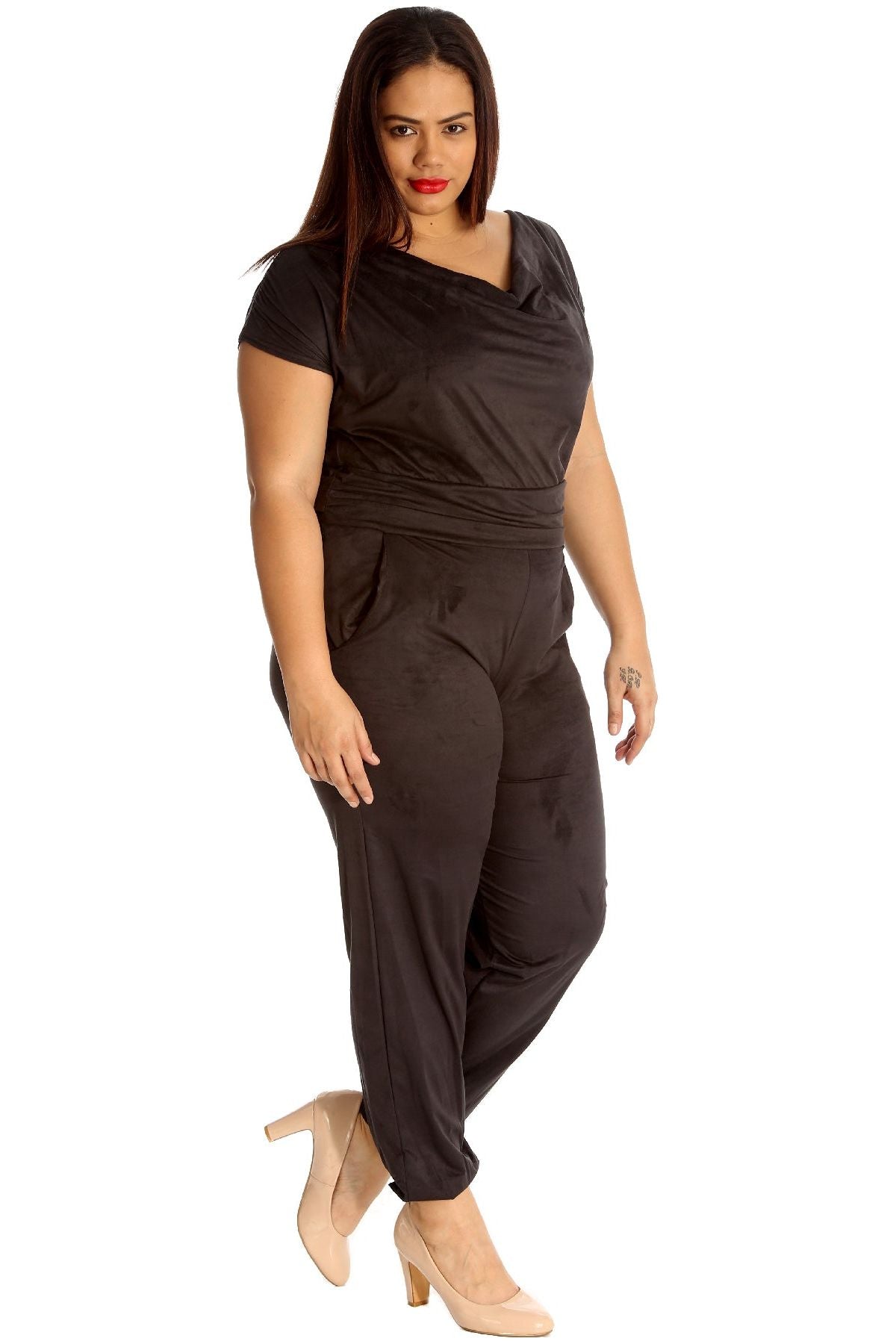 Plus Size Cowl Neck Pocket Belted Jumpsuits Jumpsuit WearAll