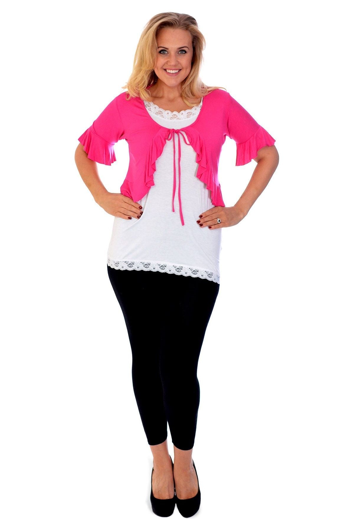 Plus Size Frill Tie Shrug Tops WearAll