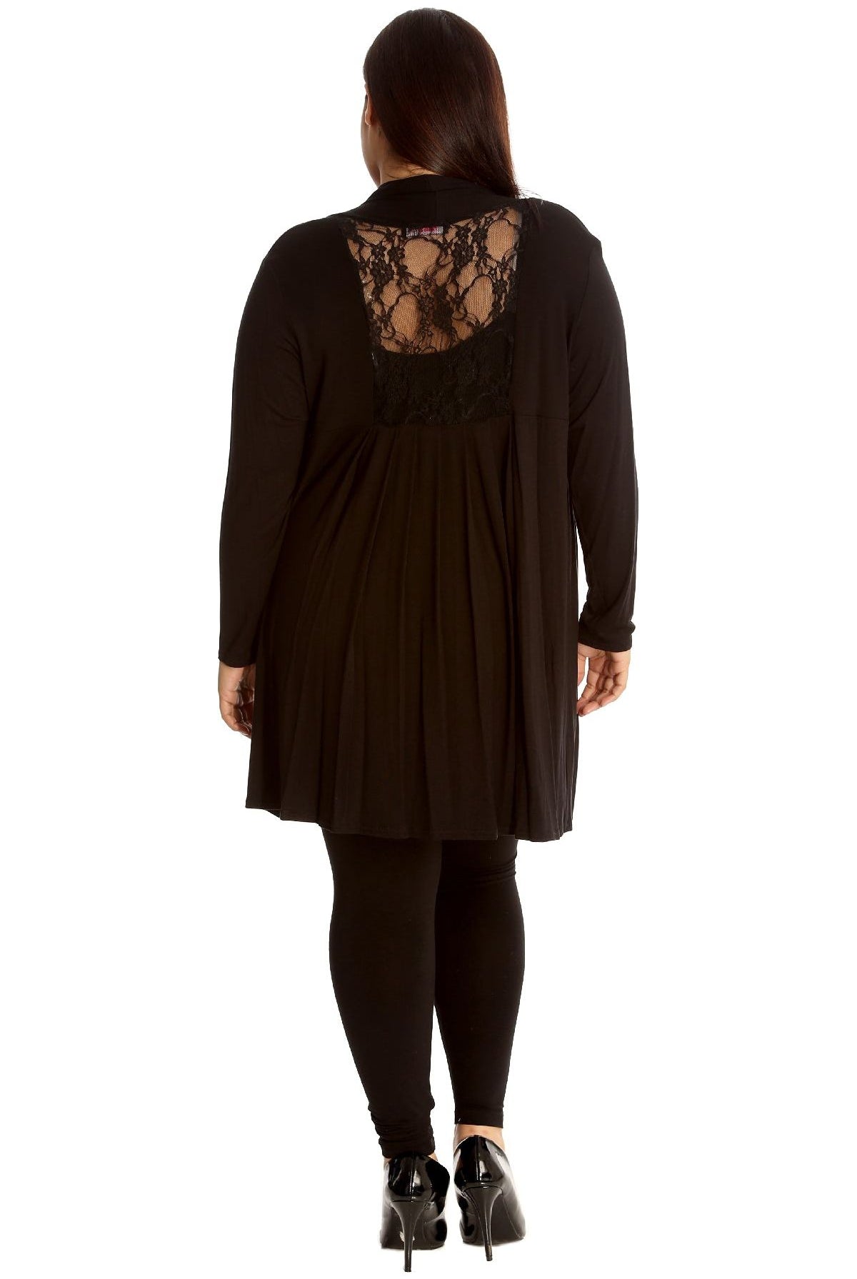 Lace Back Open Pleated Cardigan Maxi Cardigan WearAll