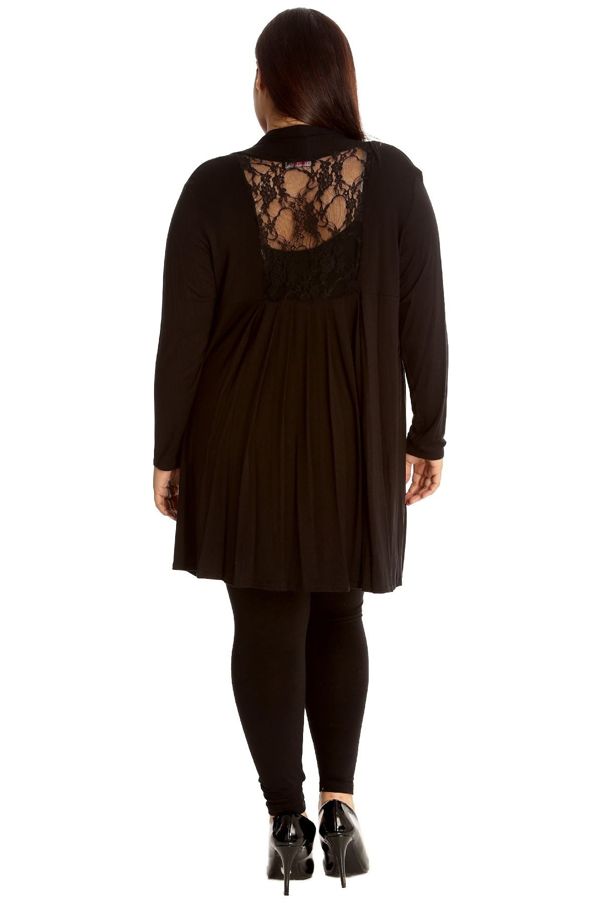 Plus Size Lace Back Open Pleated Cardigan Maxi Cardigan WearAll