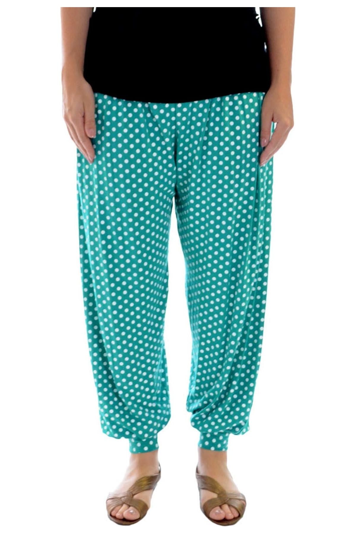 Plus Size Polka Dot Print Harem Trouser Trousers WearAll Green Spot 20-22