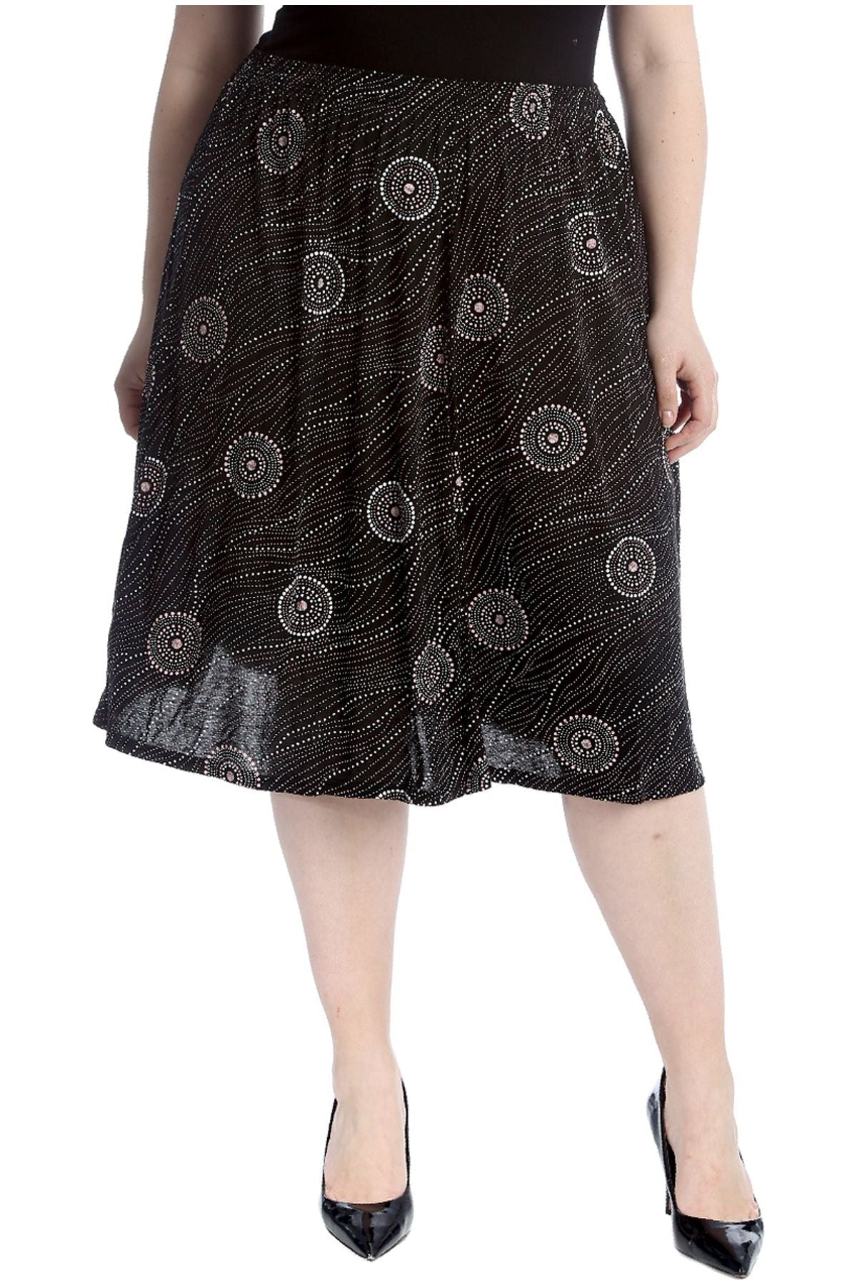 Plus Size Circle Pattern Print Midi Skirt Skirt WearAll Pink Circle Black 16-18