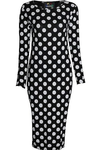 Plus Size Bodycon Polka Dot Print Midi Dress Dress WearAll
