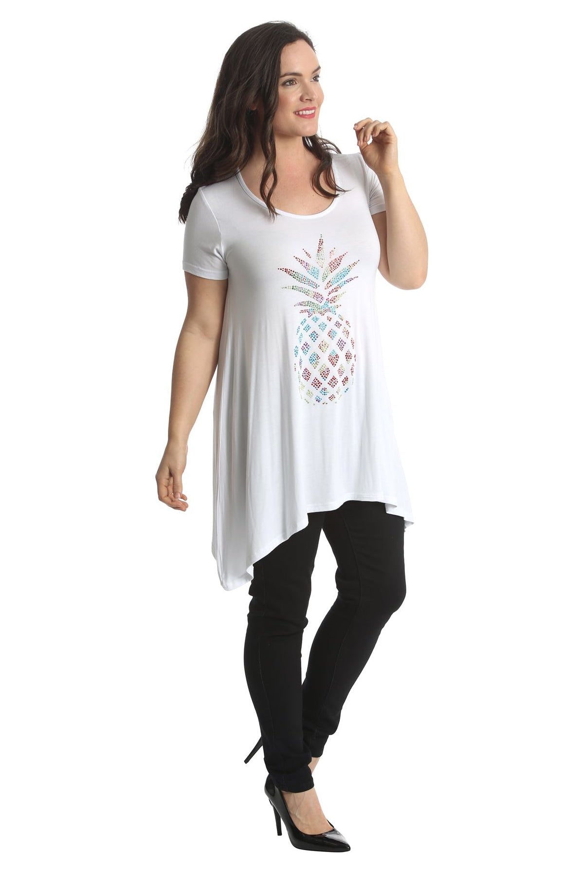 Pineapple Stud Hanky Hem Short Sleeve Top Apparel & Accessories WearAll