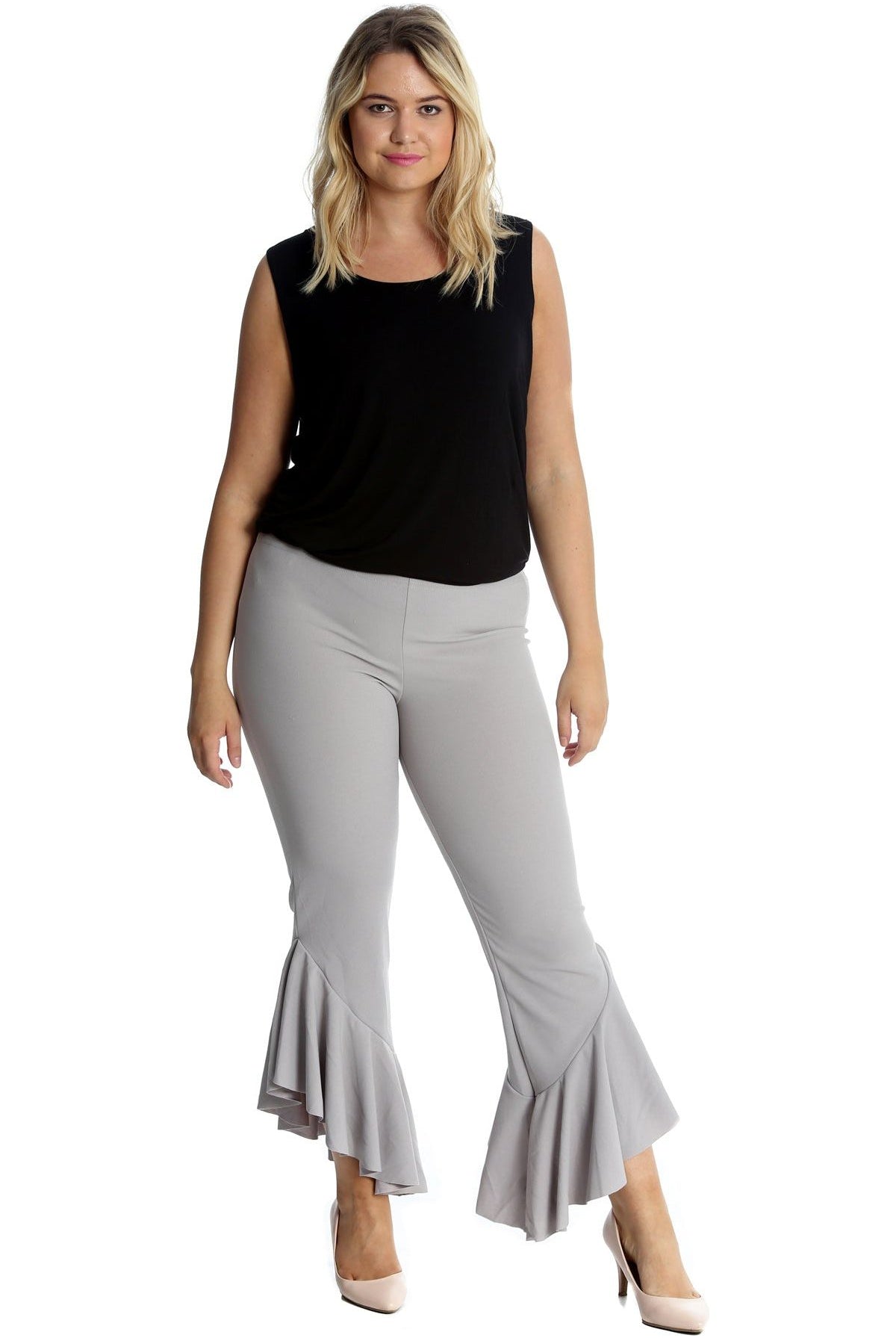 Plus Size Frill Asymmetric Hem Plain Trousers Trousers WearAll