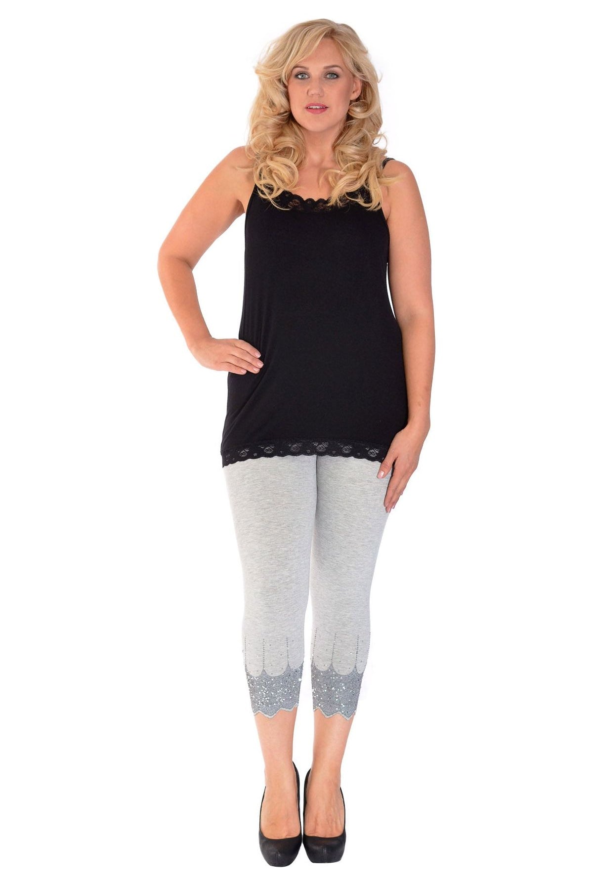 Plus Size Scallop Edge Sequin Leggings Leggings WearAll
