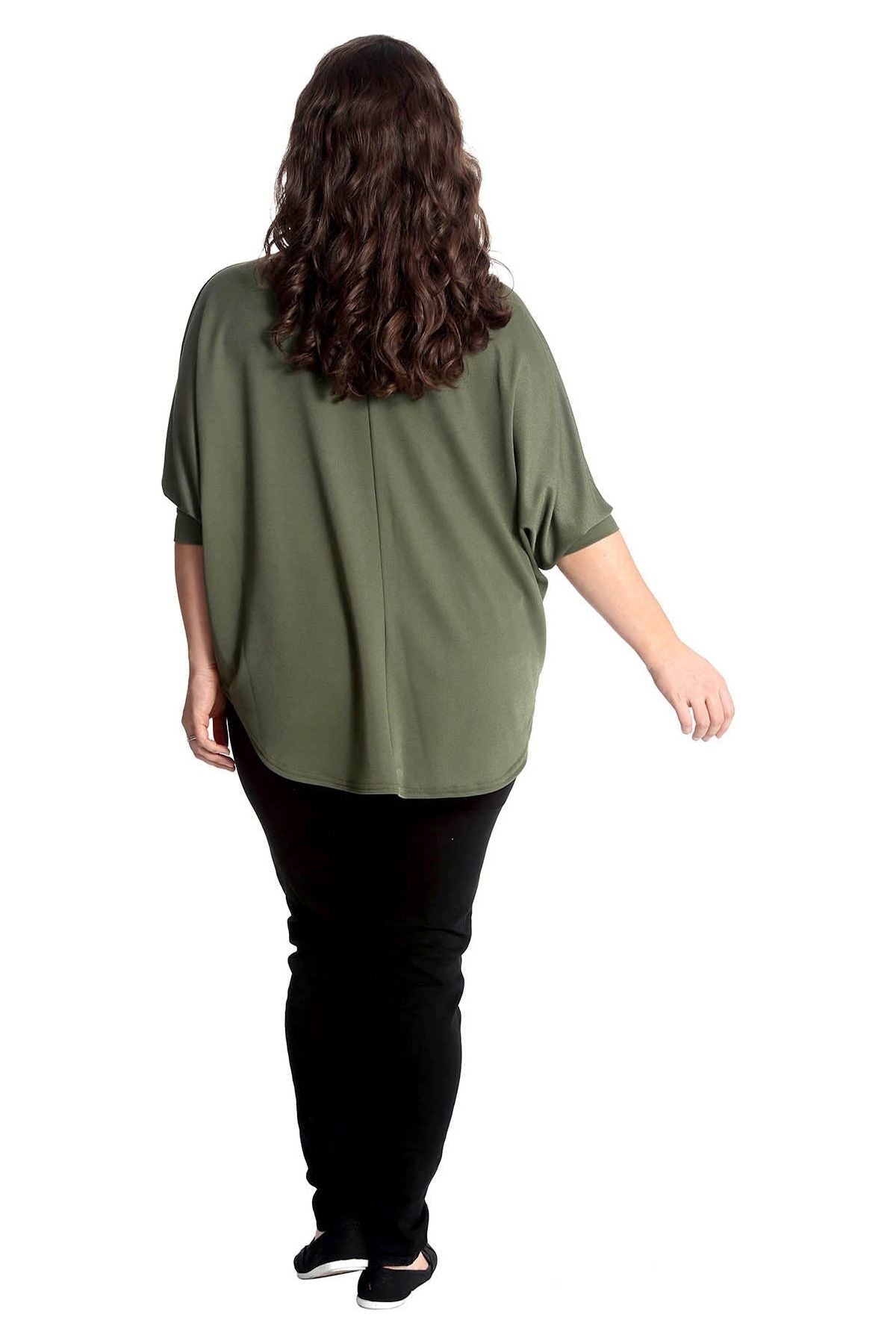 Zip Curved Hem V-Neck Batwing Sleeve Top Tops WearAll