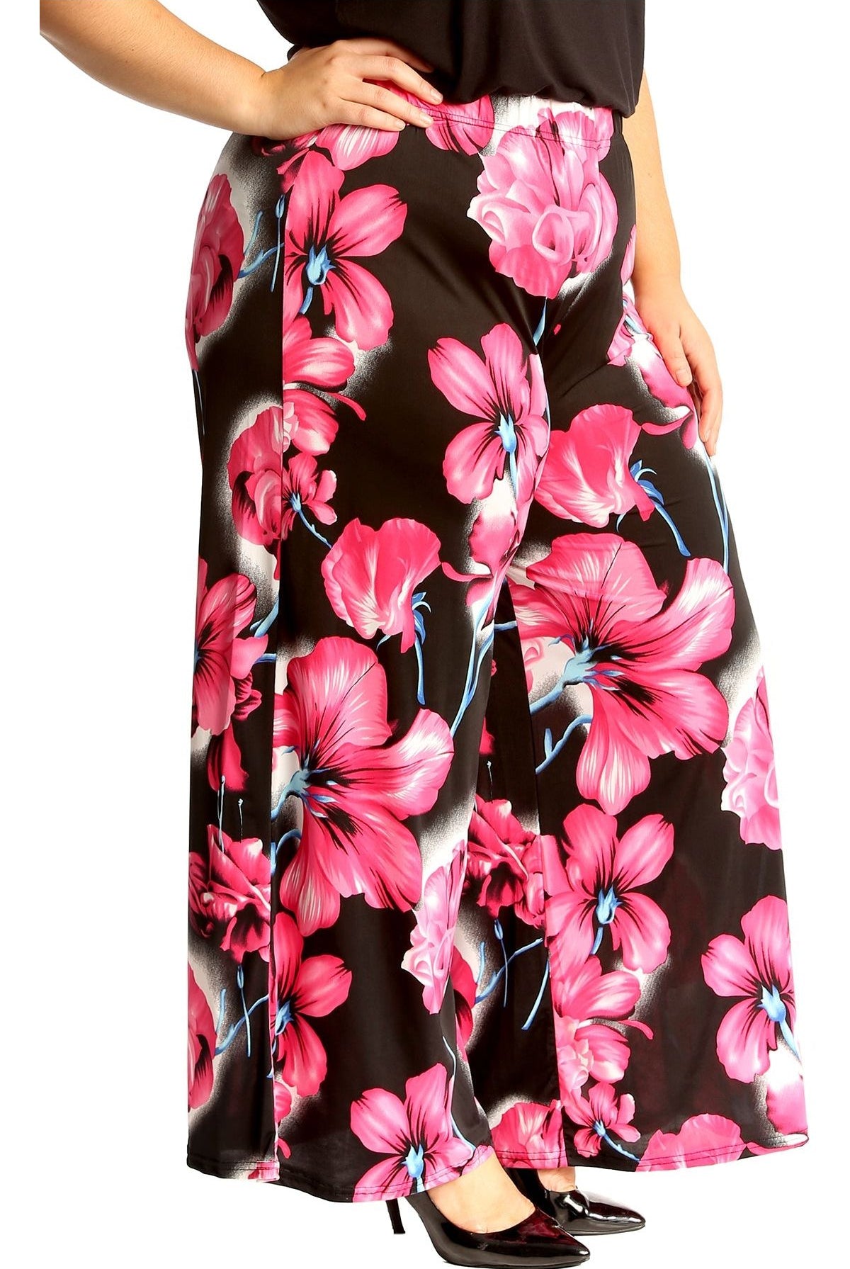 Plus Size Floral Print Palazzo Trouser Palazzo WearAll Cerise 16-18