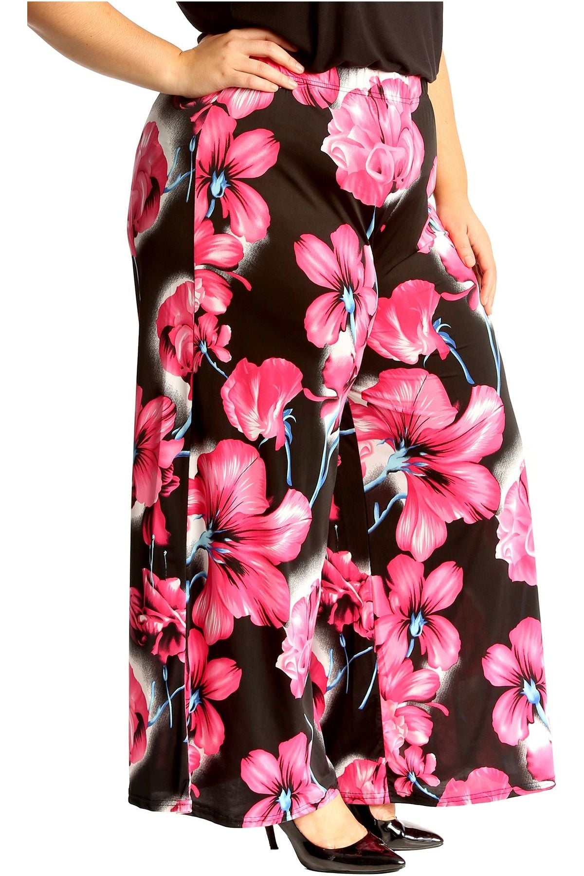 Plus Size Floral Print Palazzo Trouser Palazzo WearAll Cerise 16-18