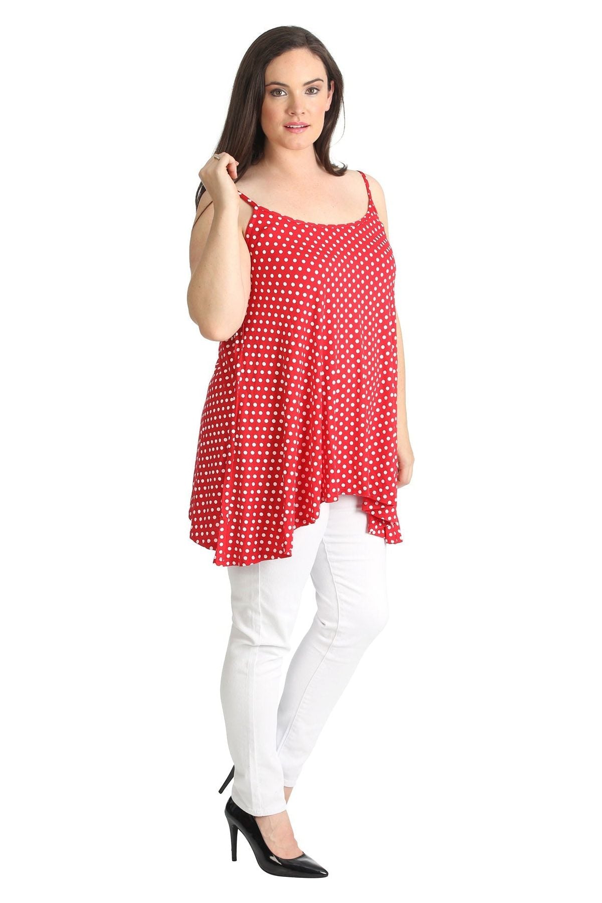 Plus Size Black White Spot Print Strappy Dress Vest Top Dress WearAll