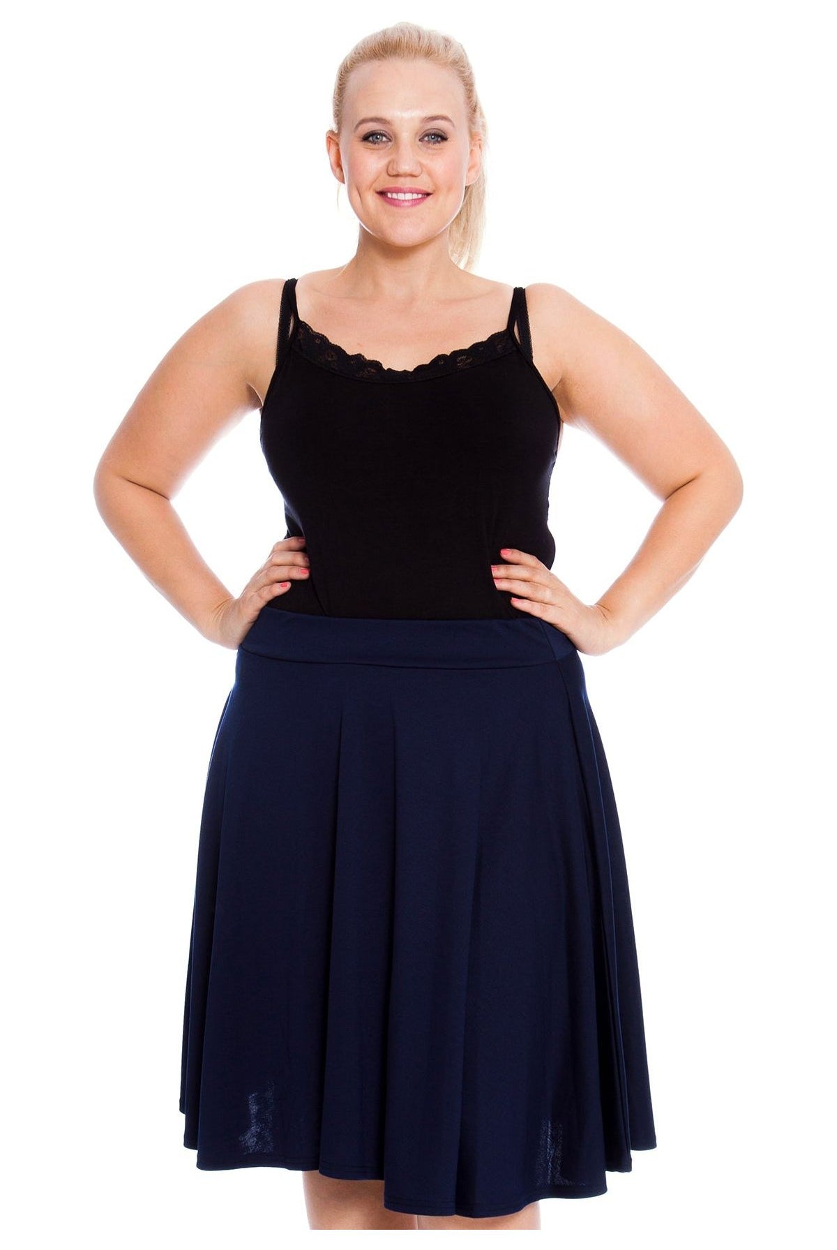 Flared Elastic Waist Skirt – Skater Style Skirt WearAll Navy blue 14