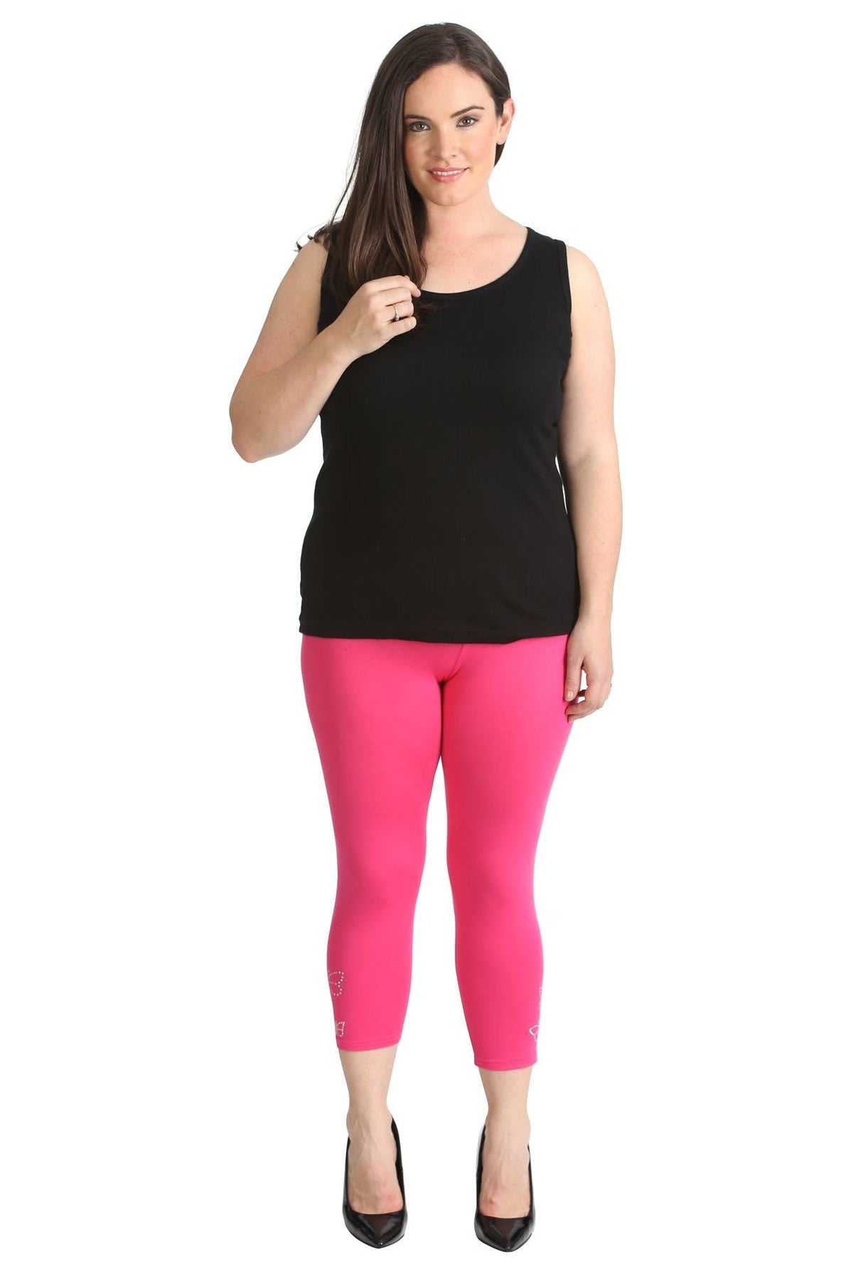 Plus Size 3/4 Butterfly Sequin Leggings Leggings WearAll