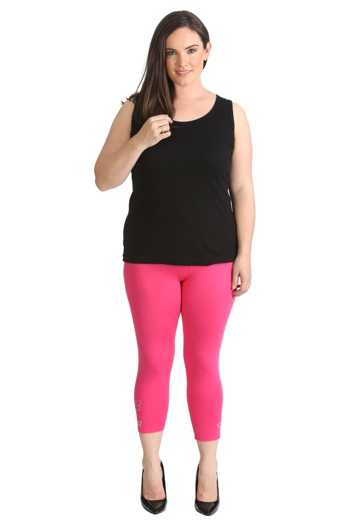 Plus Size 3/4 Butterfly Sequin Leggings Leggings WearAll