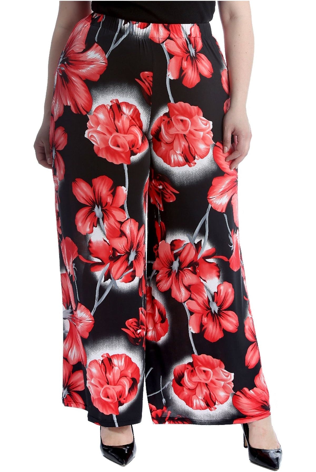 Plus Size Floral Print Palazzo Trouser Palazzo WearAll Red 16-18