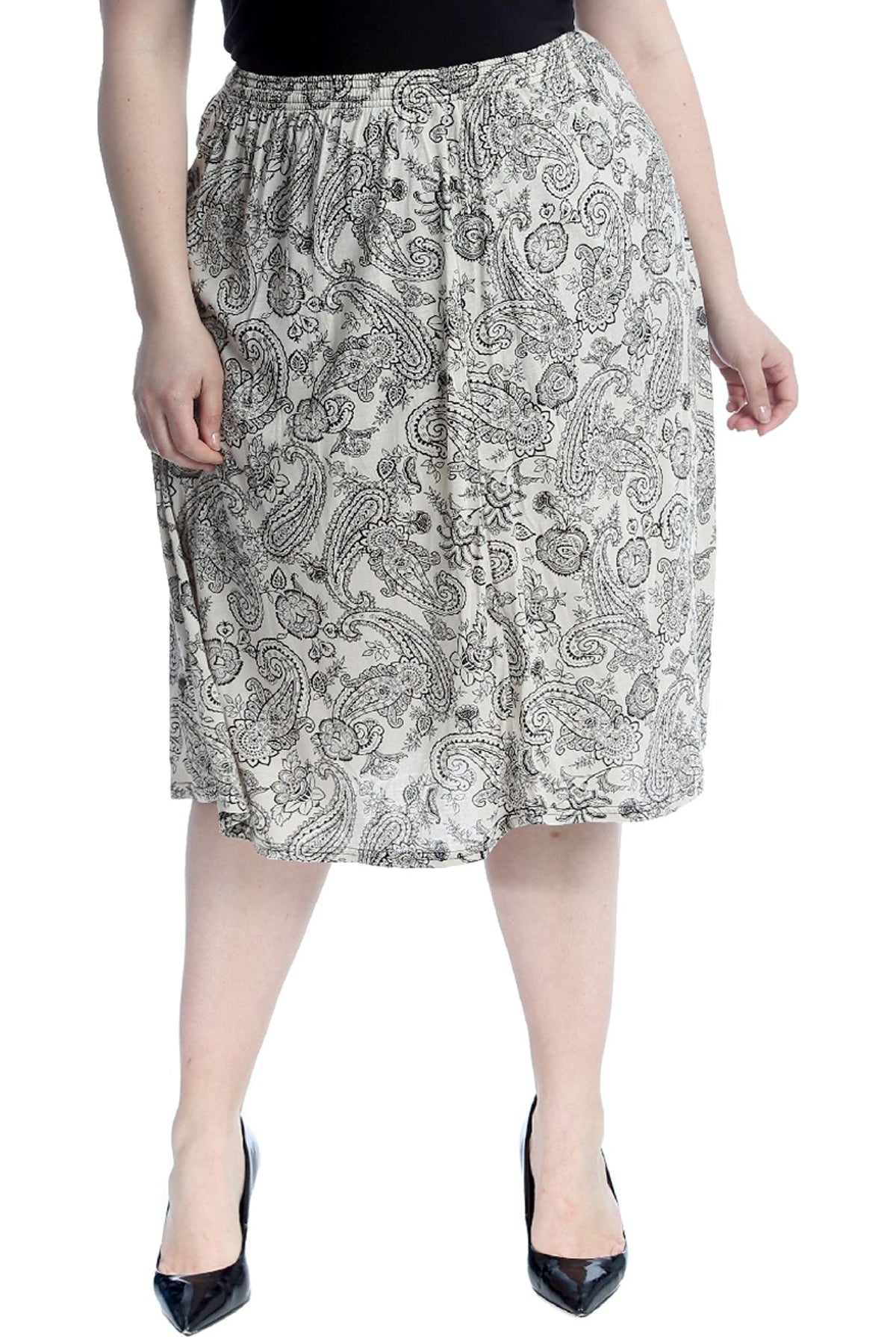 Plus Size Paisley Stone Print Midi Skirt Skirt WearAll Paisley Stone 16-18