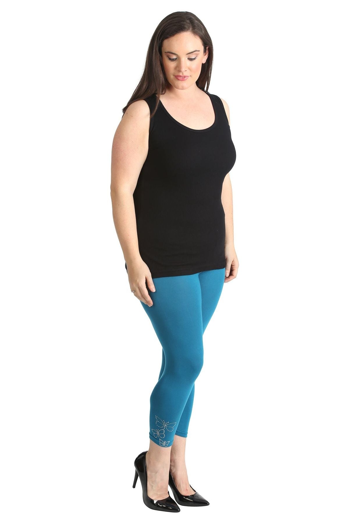 Plus Size 3/4 Butterfly Sequin Leggings Leggings WearAll