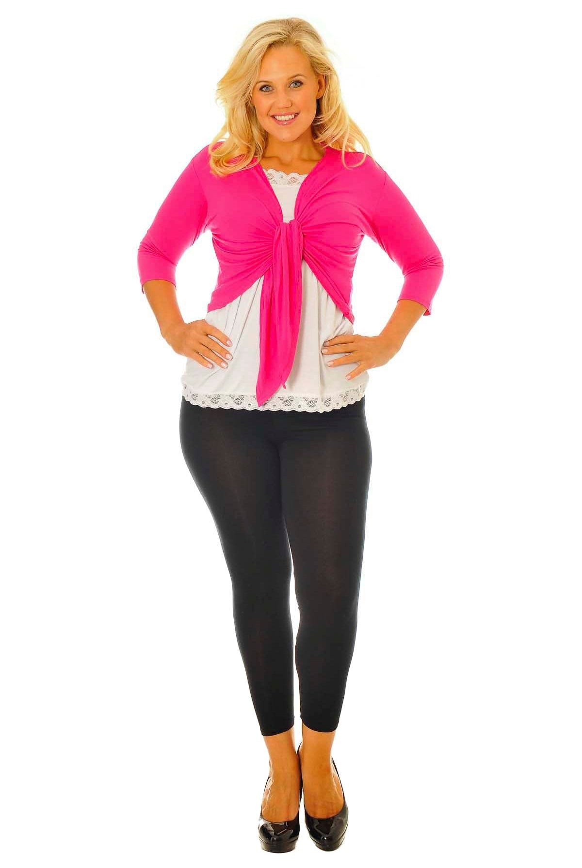 Plus Size 3/4 Sleeve Tie Shrug Tops WearAll